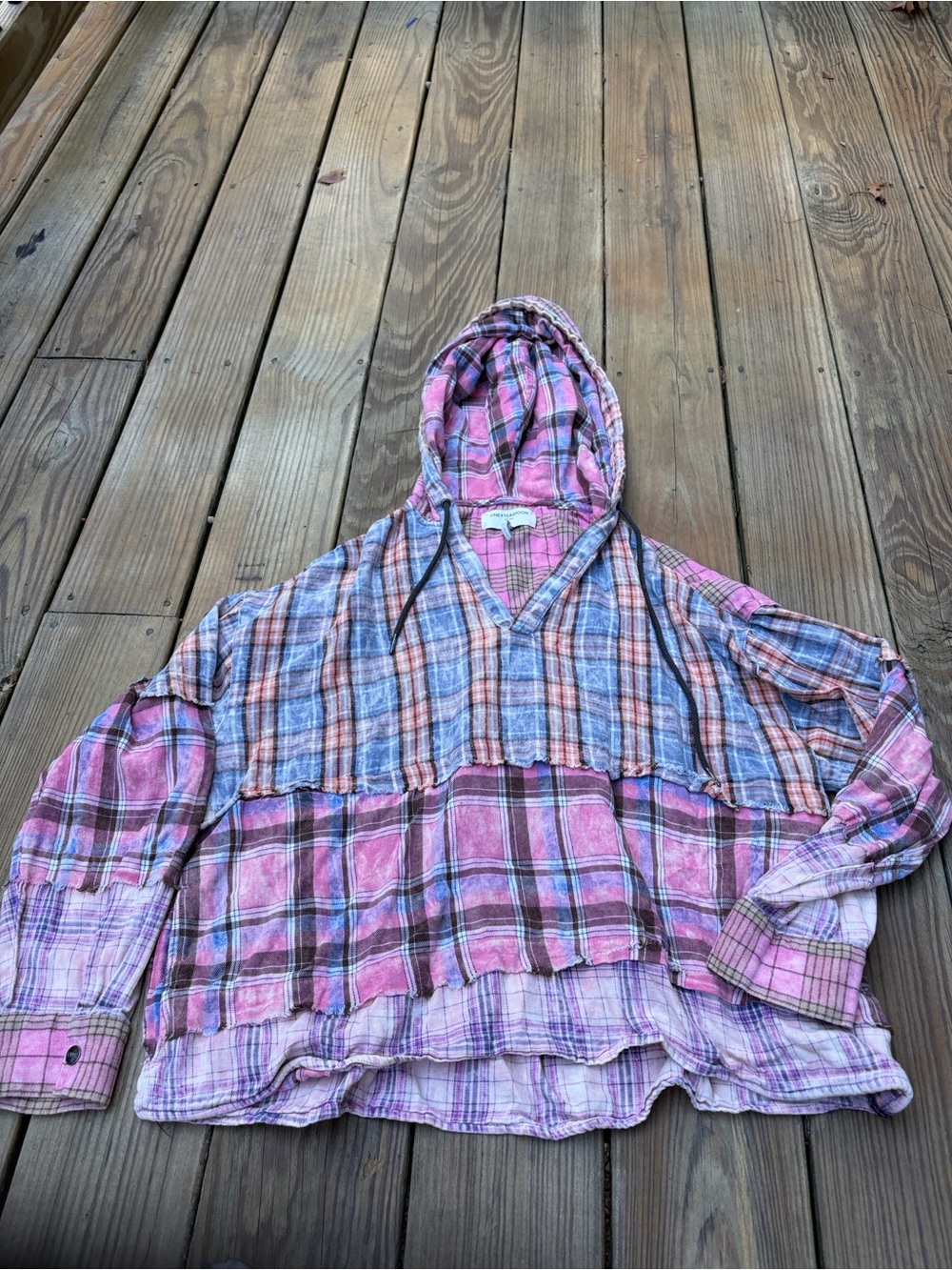 One Teaspoon Plaid Hoodie Top - Pink & Blue Flannel